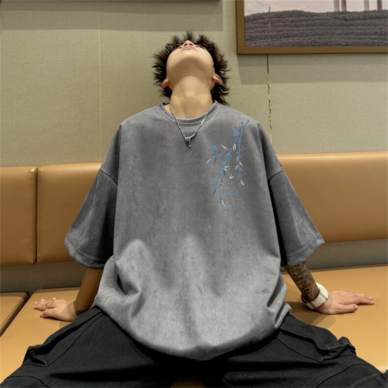 特P19控382024夏季新款麂皮绒圆领短袖T恤RT442,男装T恤,电商B370