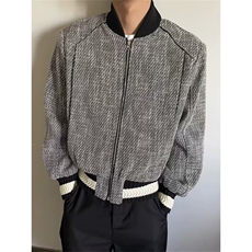 网图~老钱风网红粗纺面料棒球服夹克外套W1399/P75，男装夹克，电商B350