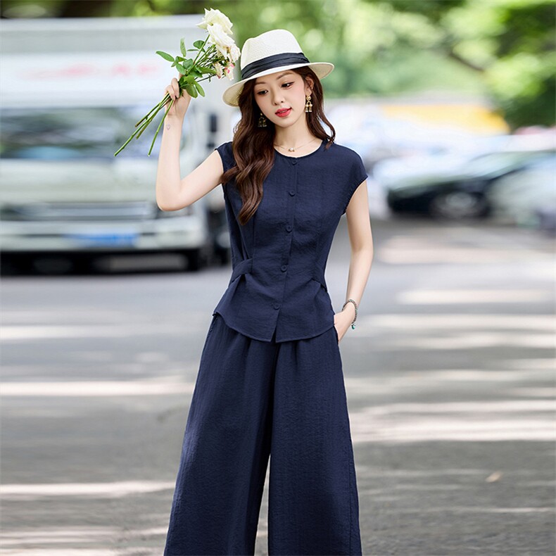 天丝醋酸套装女2025超火爆款夏季新款气质高级感阔腿裤两件套装,女装套装/套裙,姿衣坊