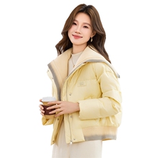 现货2025冬季新款休闲时尚无帽渐变针织领女士加厚加棉保暖棉服，女装棉衣/棉服，木子恋