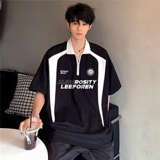 撞色拼接半拉链高级潮牌插肩袖POLO衫上衣宽松百搭T恤T78-P38，男装T恤，电商C307