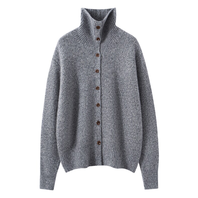 康宝莱花式纱丝羊绒！加厚宽松针织开衫女高领外套，女装羊绒衫，萨奥羊绒