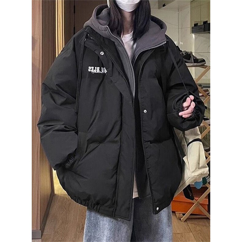日系气质假两件棉服男冬季加厚连帽棉衣秋冬宽松棉袄外套 M570图片