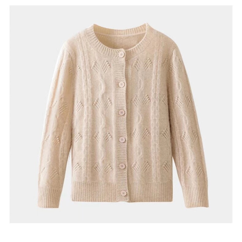 时尚百搭圆领镂空羊毛开衫优雅显瘦秋冬必备单品，女装羊毛衫，科源羊绒