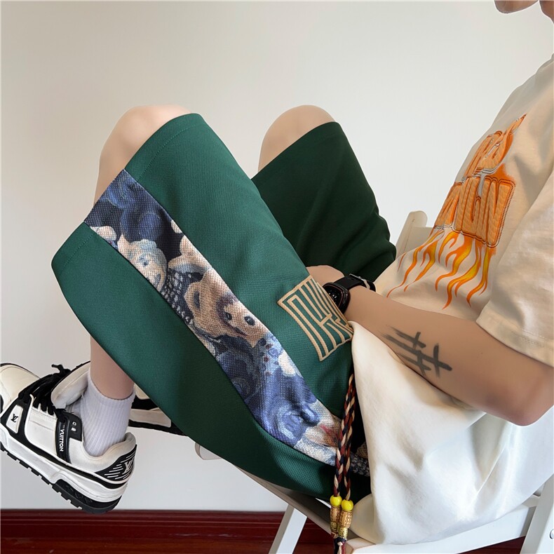 抖音品质夏季潮流小熊印花潮宽松五分裤B315-K24124-特p25控48,男装牛仔裤,电商B315