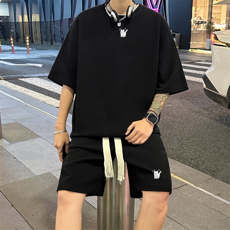 套装！华夫格套装短袖T恤短裤男TZ196-特P38,男装T恤,电商B367
