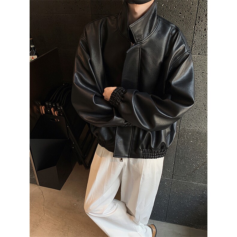 美拉德痞帅韩版宽松翻领PU皮衣夹克男女百搭外套B289-JK2026-P120,男装夹克,电商B289-1