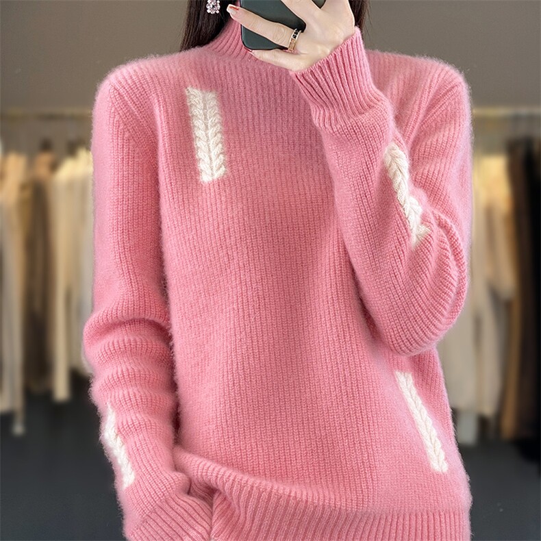 半高领毛衣女2024秋冬新款洋气套头纯色羊毛衫宽松外穿上衣慵懒风,女装羊毛衫,蒙特羊绒