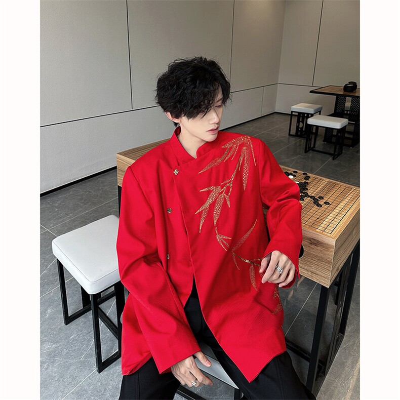 现货！25男设计感婚礼喜服新中式亮片刺绣竹叶西服外套xz92-p158，男装西服，电商B288