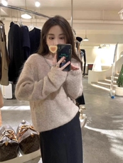 韩系宽松温柔系软糯显瘦V领100羊毛针织衫女毛衣打底上衣秋冬，女装羊毛衫，恩泰羊绒