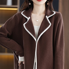 秋冬新款女翻领外搭纯色韩版毛衣外套显瘦羊毛开衫，女装羊毛衫，邦太羊绒