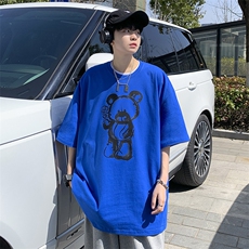 夏季新款大码T恤港风宽松休闲小熊印花情侣上衣A071-5515-P28，男装T恤，电商A071