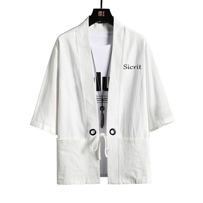 HF59098-P40风汉服男开衫外套七分袖道袍网格挂拍,男装民族服装,电商A040A