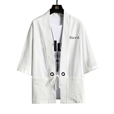 HF59098-P40风汉服男开衫外套七分袖道袍网格挂拍，男装民族服装，电商A040A