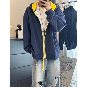 复古拉链开衫灰色卫衣女2025新款春秋季薄款加绒连帽外套 W040图片