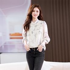 2026春新款新中式印花衬衫女长袖，女装衬衫，板酷
