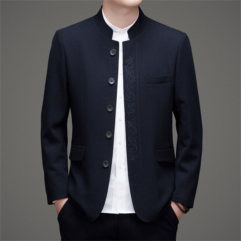 主推高品质中山装西服外套男士中老年风新中式休闲西服唐装图片