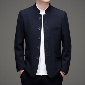主推高品质中山装西服外套男士中老年风新中式休闲西服唐装图片