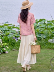 现货2026年夏季新款中式时尚两件套装女小衬衫T恤加纱幕半身裙女，女装套装/套裙，璐依舞