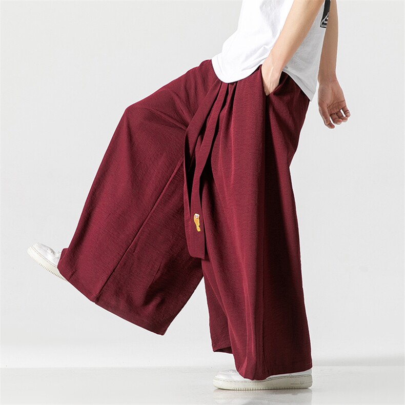 夏季风休闲宽松阔腿长裤黑色汉服直筒裤宋裤情侣潮K332/P85，男装民族服装，钱塘713