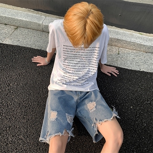 现货夏季美式复古毛边短裤五分乞丐破洞牛仔裤男K5808-P35控58