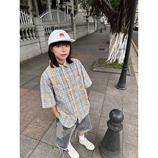 1506/Q52210/P37港风格子短袖衬衫男款潮牌美式休闲百搭情侣衬衣，男装T恤，星座1506