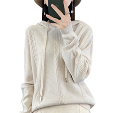 时尚橙色绞花帽衫显瘦百搭针织衫柔软舒适仿羊毛衫，女装针织衫/毛衣，大美人包芯纱店