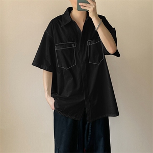 现货-夏季线条衬衫男宽松青少年时尚潮牌短袖衬衣-AC23005-P50图片