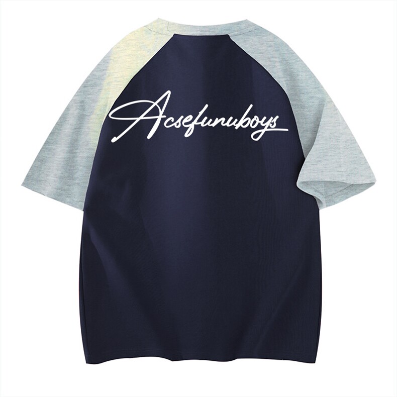 抖音得物高品质二开240克宽松纯棉美式潮牌插肩袖拼接短袖T恤，男装T恤，电商A486-1