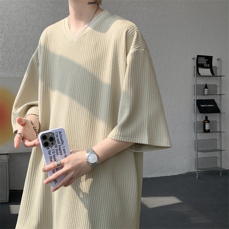 8XL-M短袖肌理感冰丝凉感T恤特大码鸡心领半袖纯色体恤DX1216/P28,男装T恤,电商B238