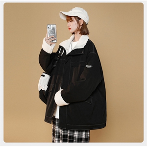中性风男女冬季加绒加厚工装立领保暖棉服大衣A406MY123特P100