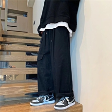 日系高街慵懒直筒宽松阔腿裤男子春秋纯棉裤子E43P32，男装休闲裤，星座1116-2
