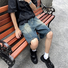 新款宽松直筒五分牛仔裤男青少年夏季薄款中裤潮牌休闲短裤，男装牛仔裤，星座410-7