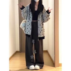 秋冬潮牌复古满印星星拉链卫衣宽松开衫外套男女情侣 WV3032图片