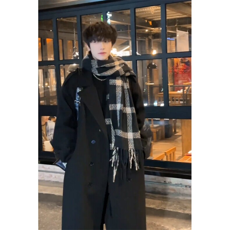 冬季毛呢外套加厚中长款毛呢大衣痞帅炸街风衣310A-F918-P100,男装风衣,四季星座310A