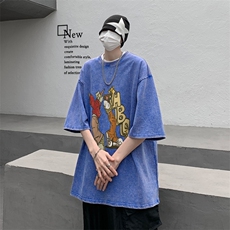B239-1169-P38卡通人物创意印花美式复古水洗做旧重磅短袖T恤，男装T恤，星座514-2(原B239)