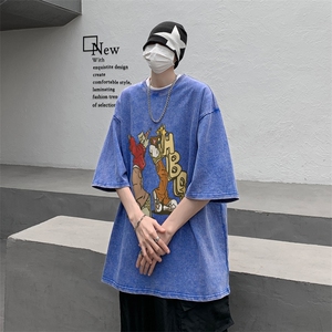B239-1169-P38 卡通人物创意印花 美式复古水洗做旧 重磅短袖T恤图片