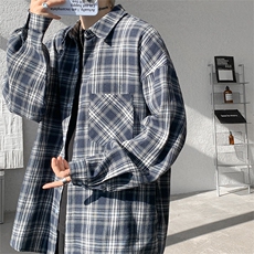 衬衫男秋季新款港风宽松大码磨毛格子长袖衬衣CS601-特P27，男装衬衫，星座214-3