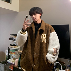 特P75秋冬羊羔毛毛巾绣保暖外套男冬季港风宽松拼接YG256，男装棉衣，电商B370