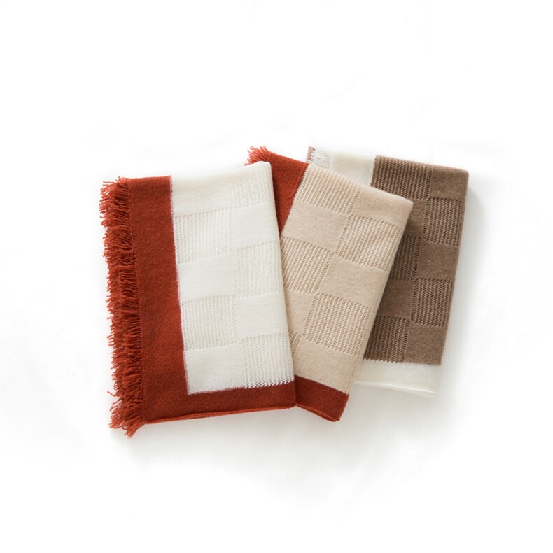 时尚气质~拼色100%纯山羊绒围巾披肩秋冬女保暖针织镂空流苏围脖，围巾，镁纯羊绒