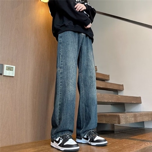 直筒牛仔裤男休闲潮牌水洗百搭日系复古 KM755 P45图片