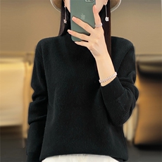 安迪绒元宝针高反2024年秋季毛针织衫高领套头，女装针织衫/毛衣，桦兴羊绒