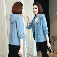 短外套女2021春秋装新款女装时尚休闲连帽春秋女士风衣外套，女装短外套，依恋蒂丝