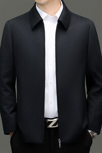 XL-N88035秋冬新款男士夹克翻领商务休闲领导服男装纯色羊绒外套图片