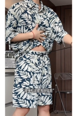 短袖衬衫男+短裤男套装男100%聚酯纤维M-5XL大码TZ78707P50控98，男装休闲套装，星座226-1