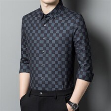 2023春秋男士高档无痕免烫长袖翻领衬衫男时尚商务衬衣HM8226-P85，男装衬衫，星座1105-3