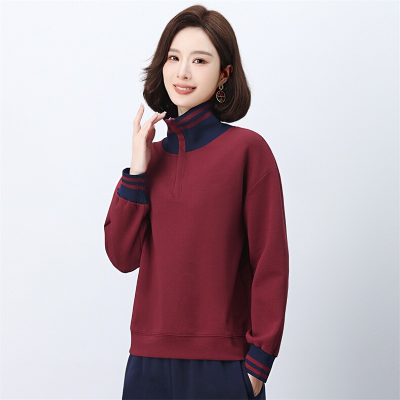 长期有货立领卫衣女2026年春秋新款洋气小个子半拉链条纹休闲上衣,女装卫衣/绒衫,璐依舞
