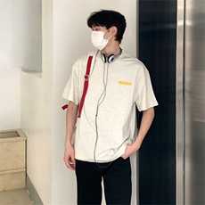 抖音得物210克现货宽松纯棉美式潮牌印花落肩袖纯棉T恤AT21101，男装T恤，电商A443