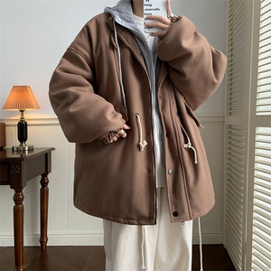 冬季加厚毛呢外套男ins港风连帽呢大衣假两件潮牌棉服 W6510-P75图片