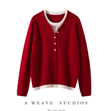 2025简约时尚舒适亨利领带扣假两件羊绒衫,女装羊绒衫,朵暖羊绒, 2025简约时尚舒适亨利领带扣假两件羊绒衫,女装羊绒衫,朵暖羊绒,